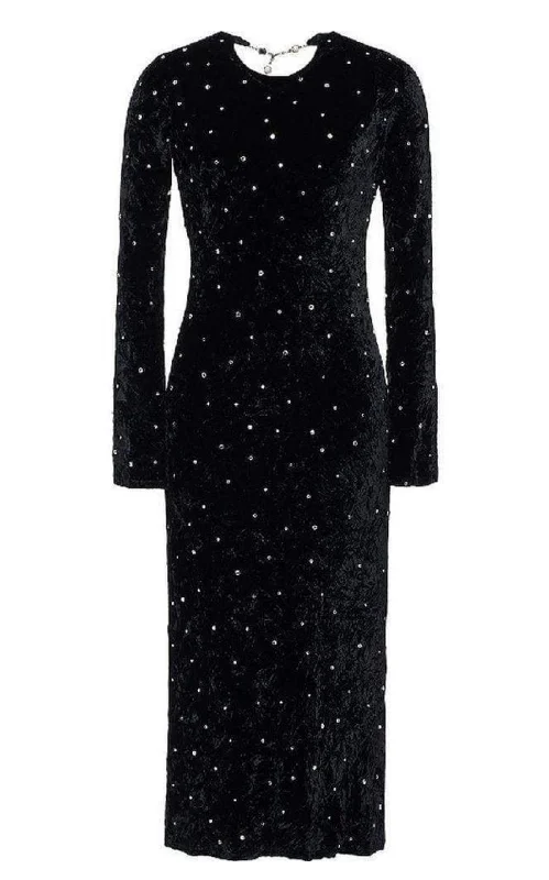 Open-Back Crystal-Embellished Crushed-Velvet Midi Dress