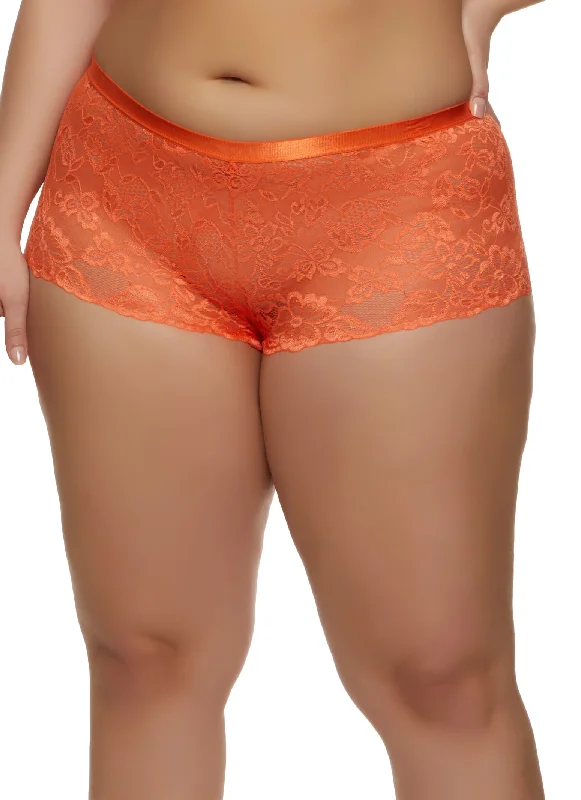 Plus Size Floral Lace Boyshort Panty