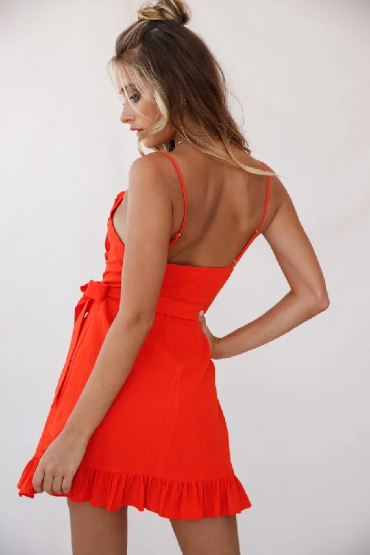 Oui Oui Wrap Ruffle Dress Tangerine