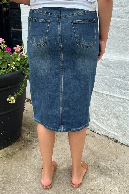 Piper Distressed Denim Skirt in Dk. Indigo (FINAL SALE)