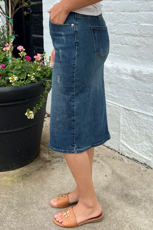 Piper Distressed Denim Skirt in Dk. Indigo (FINAL SALE)