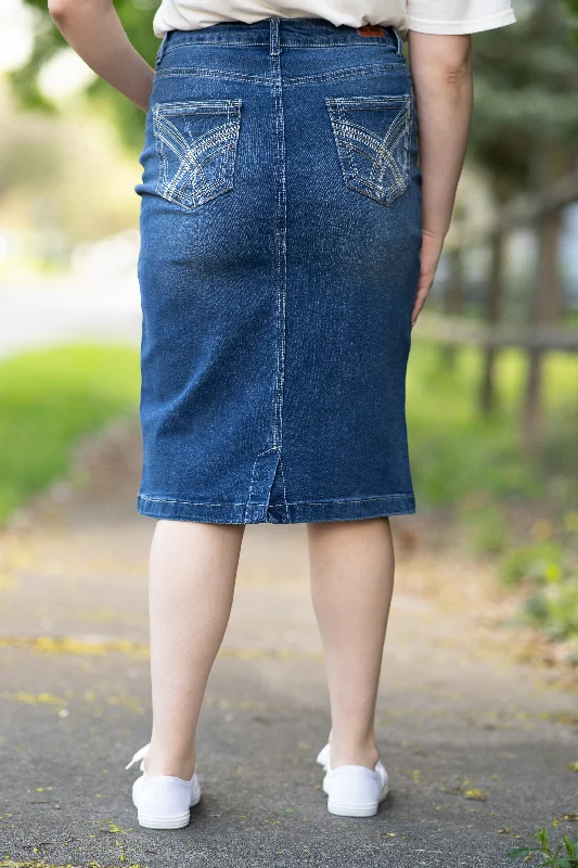 Sadie Distressed Denim Skirt (Indigo)