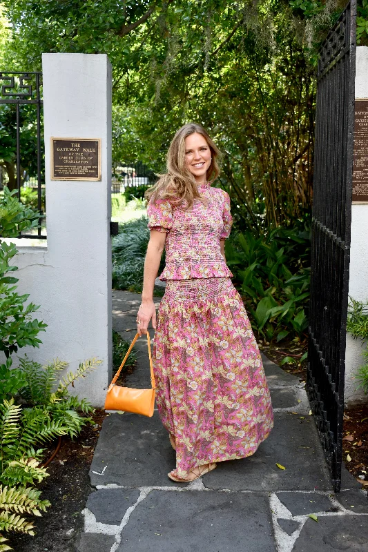 Serena Mykonos Maxi Skirt Pink Garden Floral