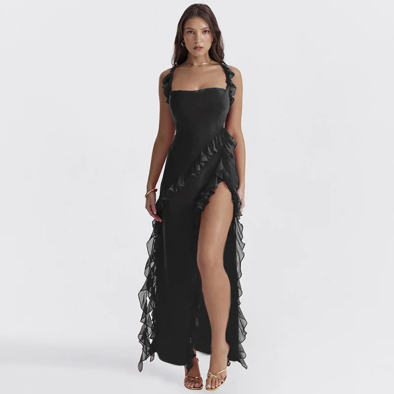 Sexy Ruffles Summer Dress for Women Club Evening Party Maxi Dress