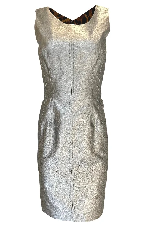 Silver Silk Midi Dress