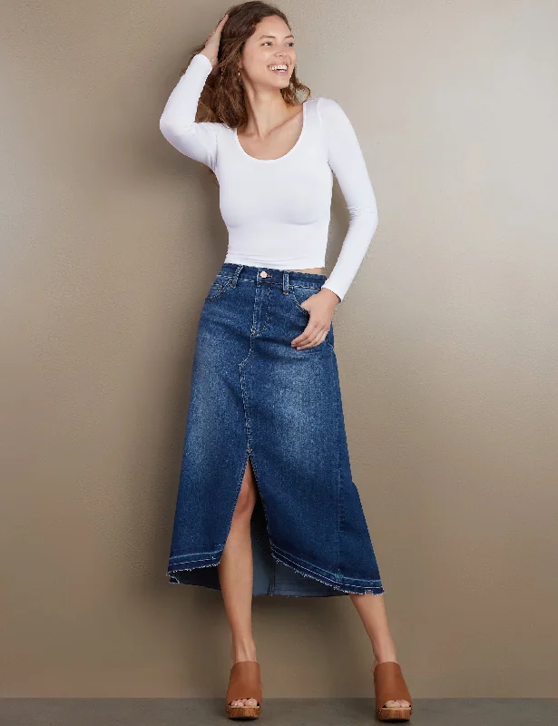 Slit Front Midi Denim Skirt