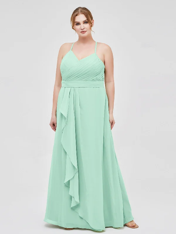 Spaghetti Strap Elegant Bridesmaid Dress with V-neck Mint Green