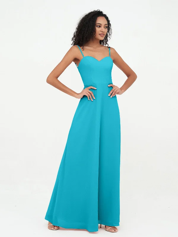 Spaghetti Straps Chiffon Dresses with Sweetheart-Jade