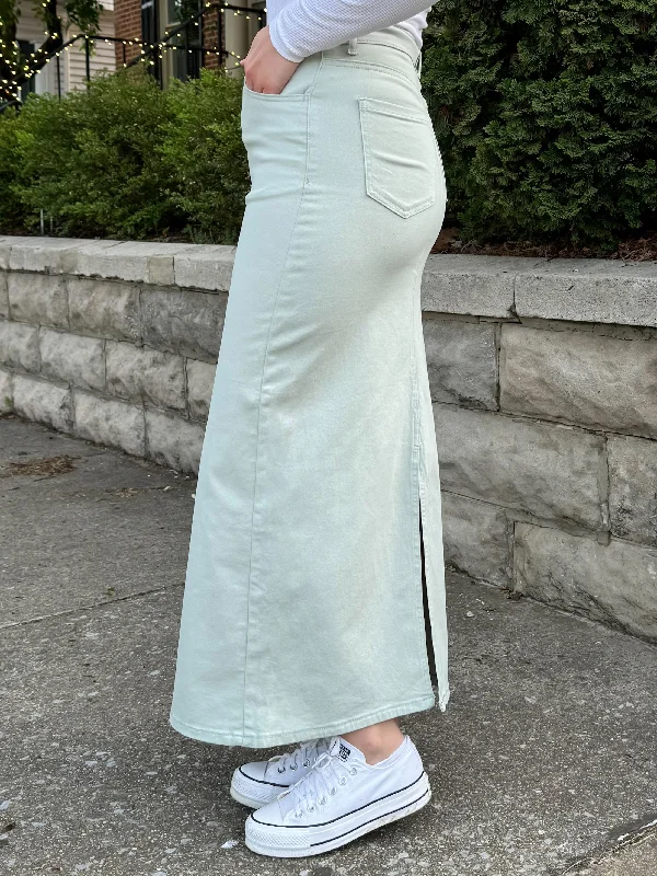 Taylee Denim Maxi Skirt in Sage (FINAL SALE)