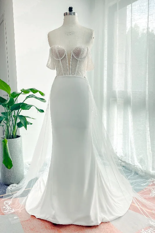 Trumpet-Mermaid Court Train Lace Stretch Satin Wedding Dress CW3139