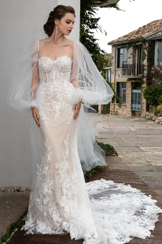 Trumpet Court Train Tulle Knitted Wedding Dress CW2360