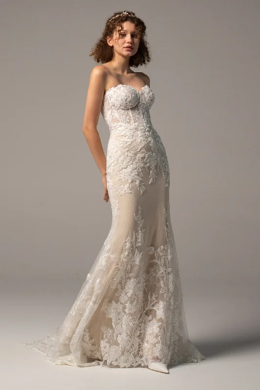 Trumpet Court Train Tulle Knitted Wedding Dress CW2360