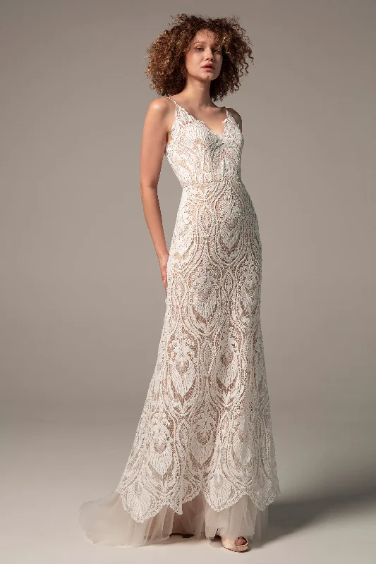 Trumpet Sweep-Brush Train Chiffon Lace Wedding Dress CW2221