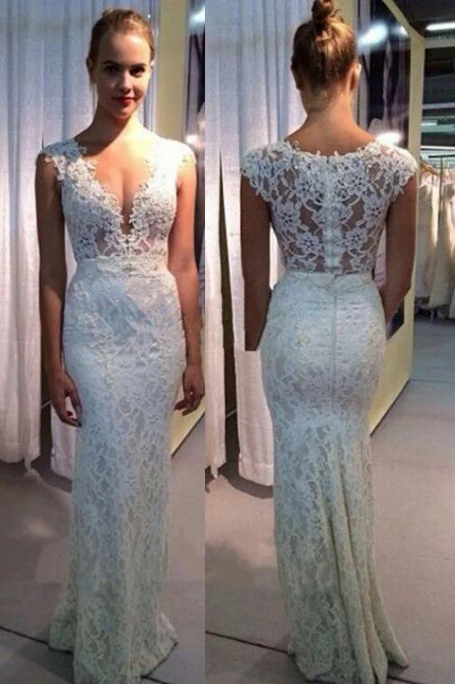 V-Neck Wedding Dresses Mermaid Lace Sleeveless Wedding Gown Ivory Sexy Beach Wedding Dresses