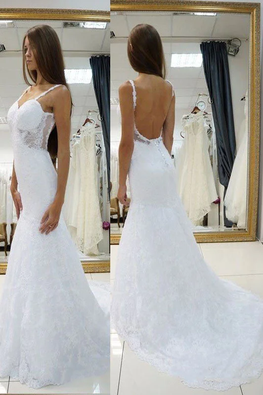 Sexy Sweetheart Straps Open Back Lace Wedding Dresses N134