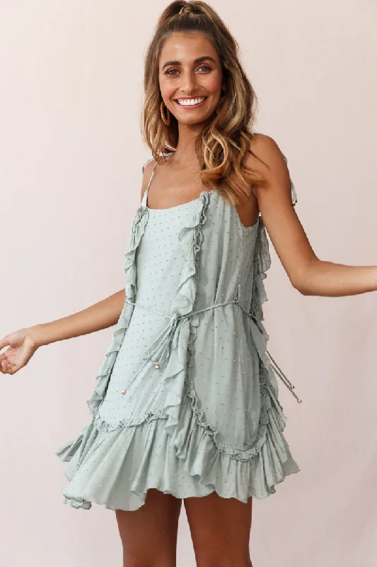 Wish Fluted Hem Lace-up Back Dress Olive