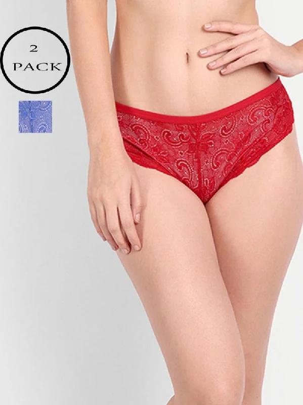 Women Floral Lace Hipster Briefs Pack of 2 Panties Combo Multi-color