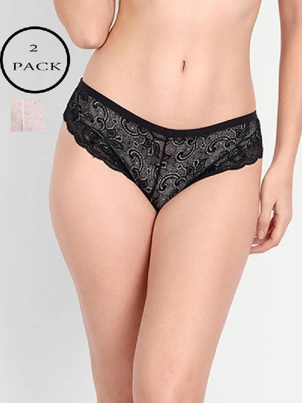 Women Floral Lace Hipster Briefs Pack of 2 Panties Combo Multi-color