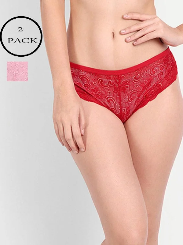 Women Floral Lace Hipster Briefs Pack of 2 Panties Combo Multi-color