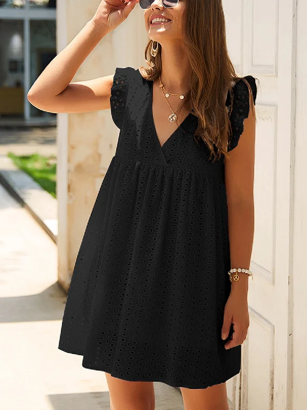 Temperament Commuter V neck Lace Mini Dress