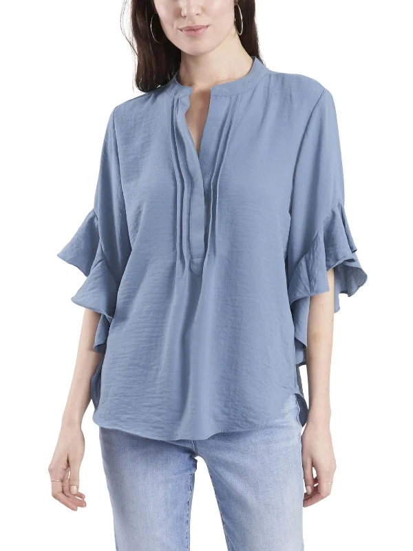 Womens Ruffle Sleeve Split Neck Blouse