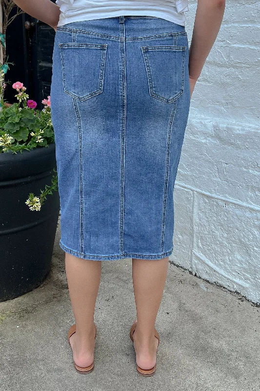 FLASH SALE * Wrenley Panel Denim Skirt in Md. Wash